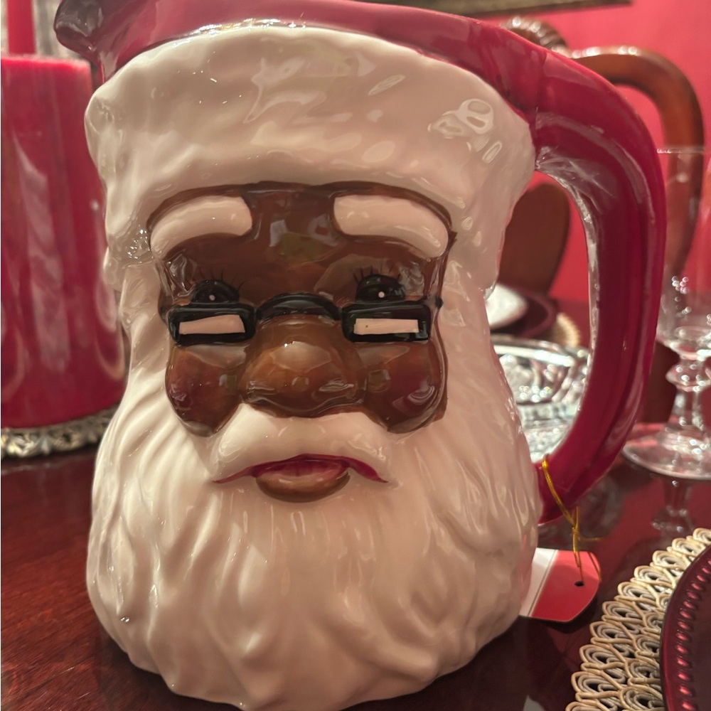Festive Santa Claus Ceramic Pitcher - Red and White
